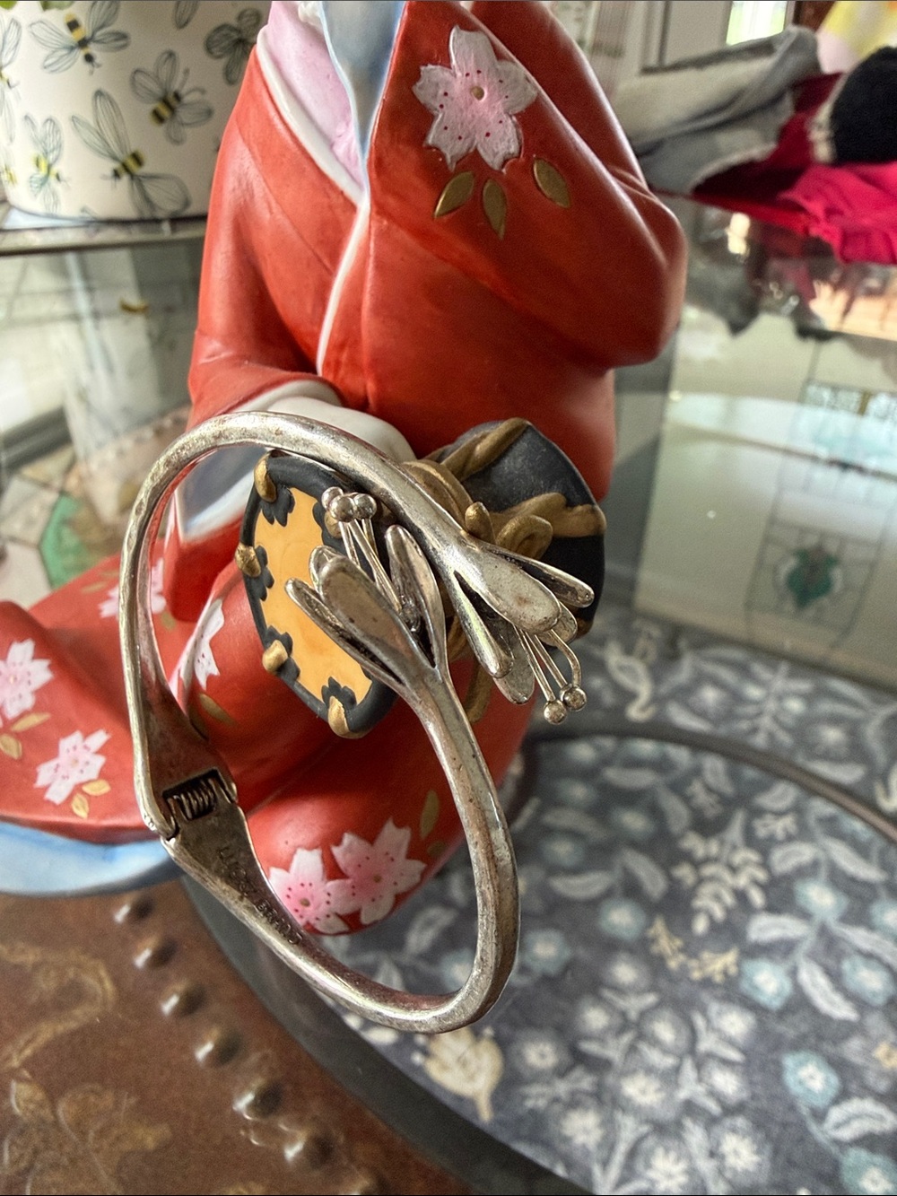 Lucky brand, silver flower, hinged bracelet